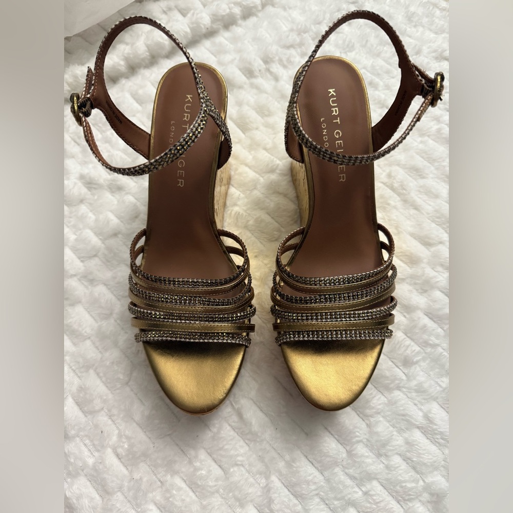 Kurt Geiger Metallic Gold and Brown Wedge Sandals